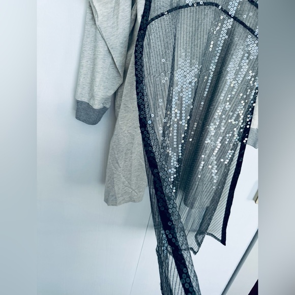 VAQUERA Oversized Gray Slip Dress Long Sleeve T-Shirt with sequin apron front XS - Picture 12 of 17